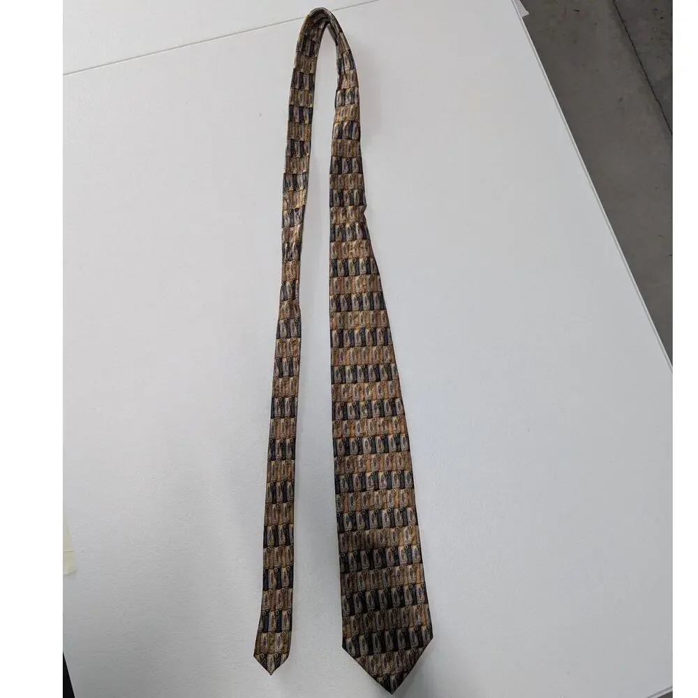 Vintage Park Avenue by Mayers Silk Necktie Brown Gold Geometric Pattern
